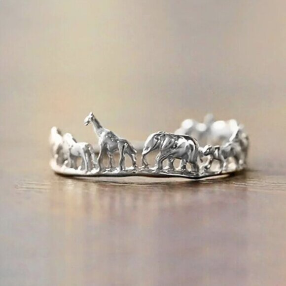 Anthropologie Jewelry - "Paradise" African Safari Animal Giraffe Elephant Zebra Silver Dainty Gift Ring